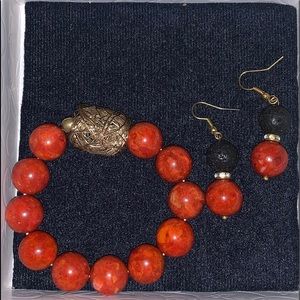 Earrings and stretchy bead bracelet set. Never worn. Brand new. Without tags.